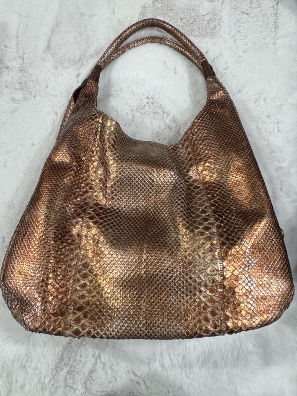 Carlos Falchi. Metallic Bronze Snake-Embossed Shoulder Bag for Women